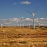 Wind farm in Eaglesham, Scotland showcasing renewable energy and sustainability.